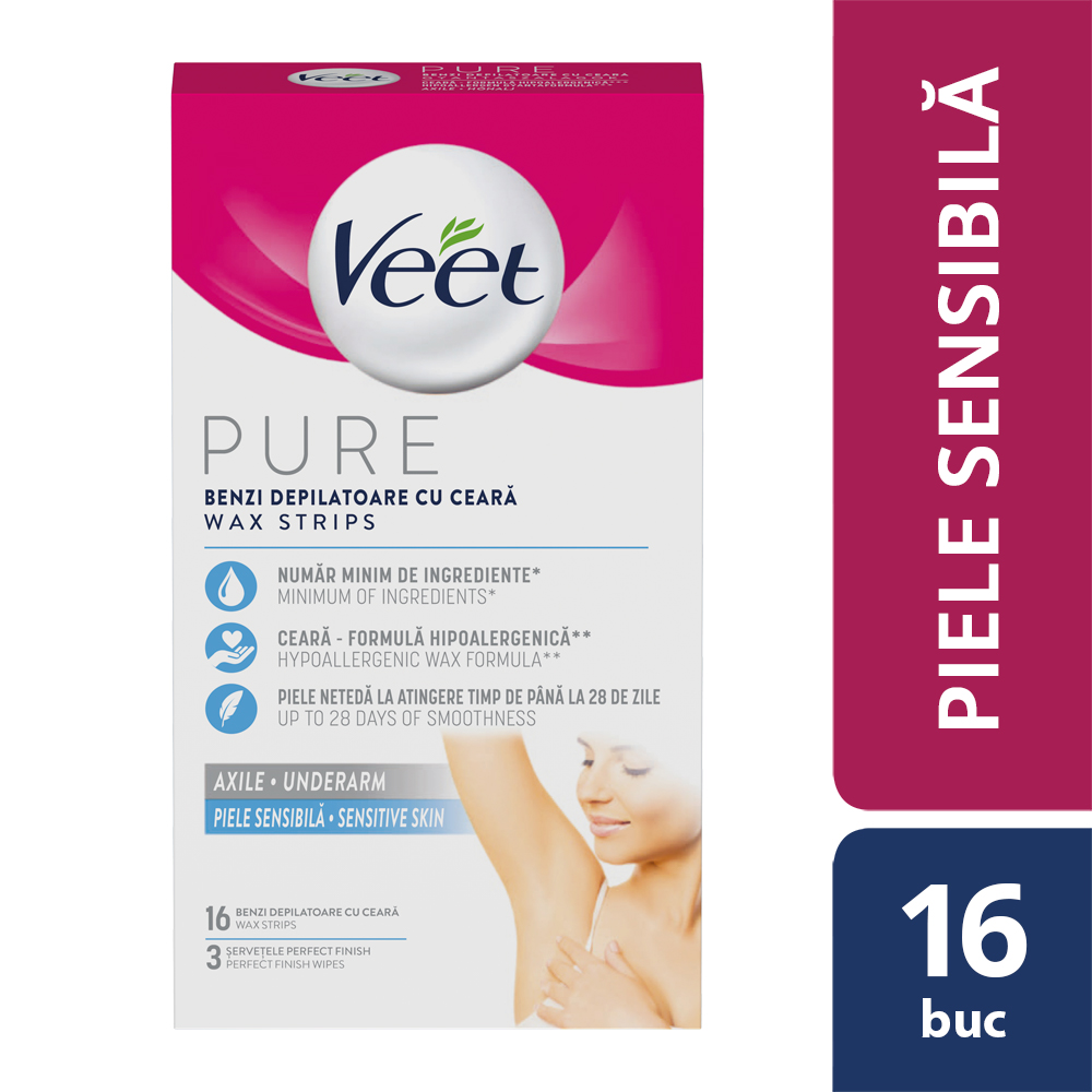 Benzi de ceara depilatoare Pure, 16 benzi, Veet