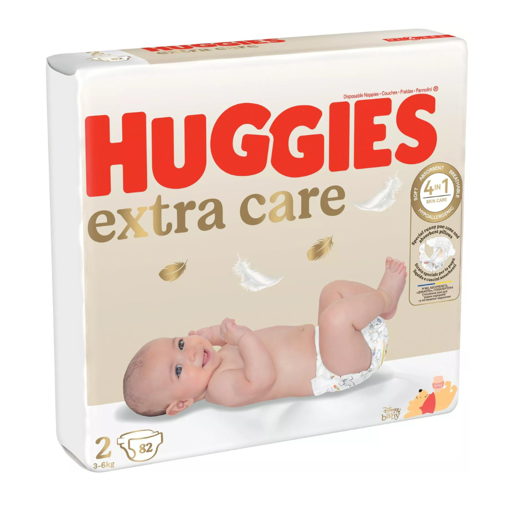 Scutece de schimb Extra Care, Nr. 2, 3-6 kg, 82 bucati, Huggies