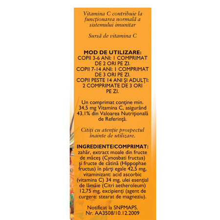 Vitaminizant cu macese si catina, 63 comprimate masticabile, Fares 720831
