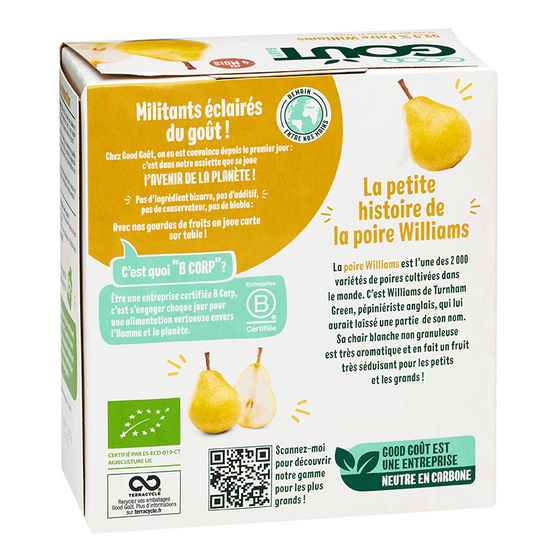 Piure bio de pere williams, +4 luni, 4x58 gr, Good Gout 506071