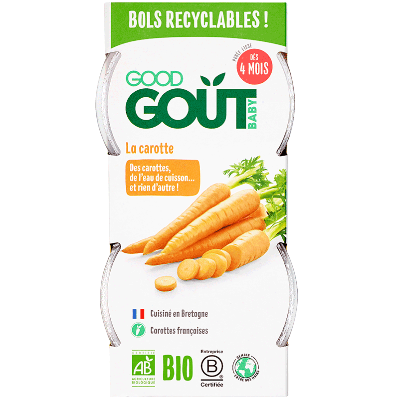 Piure bio de morcovi, +4 luni, 2x120 g, Good Gout