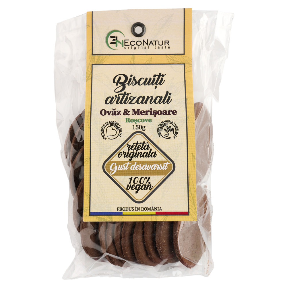Biscuiti artizanali cu ovaz, merisoare si roscove, 150 g, Econatur