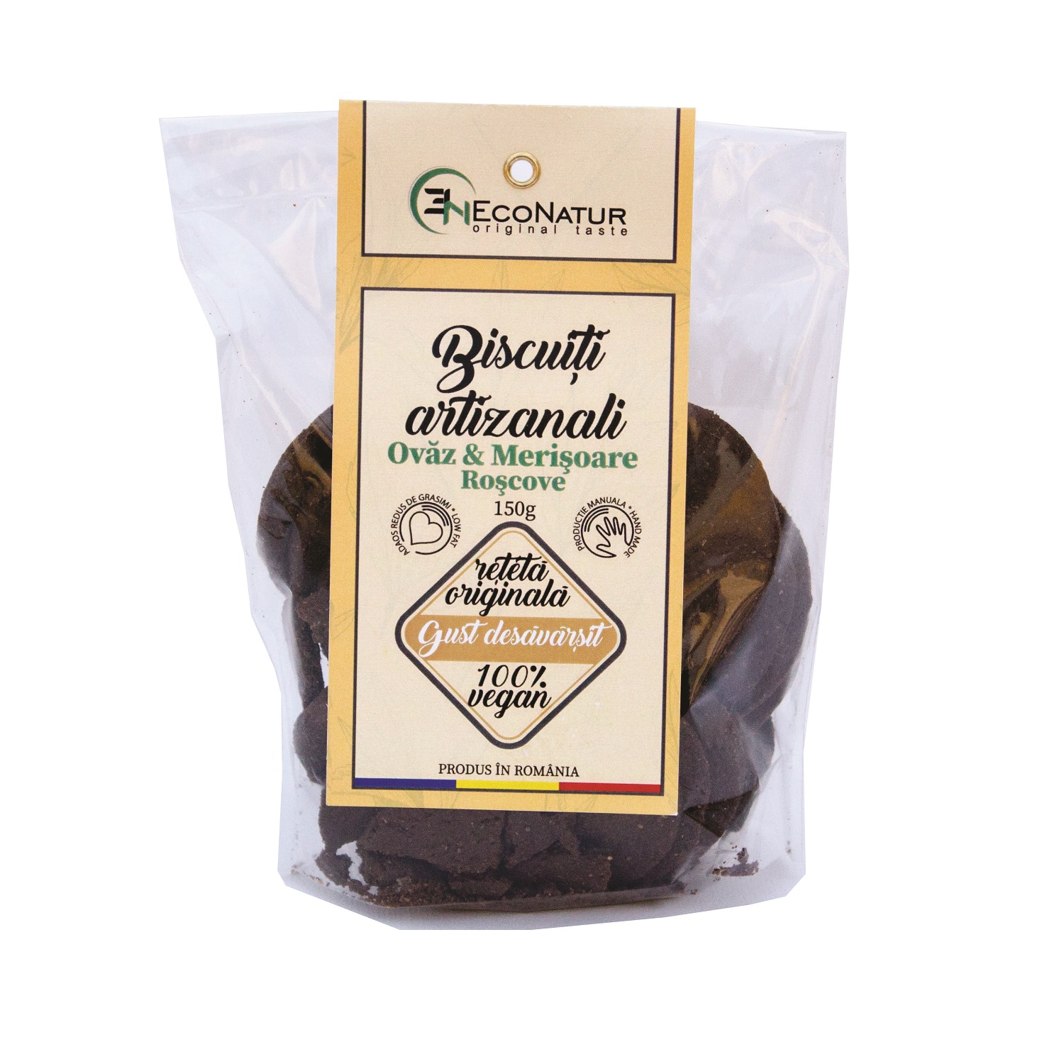 Biscuiti artizanali cu ovaz, merisoare si roscove, 150 g, Econatur