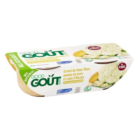 Mancare Bio de conopida zdrobita, cartof si Cod Alaska, +8 luni, 2x190 g