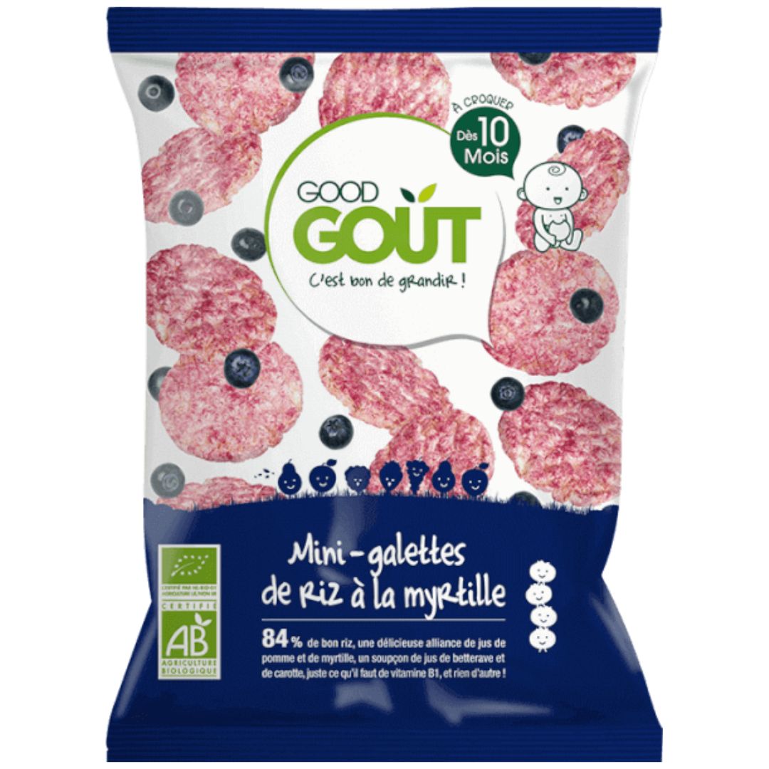 Mini biscuiti bio cu orez expandat si afine, +10 luni, 40 g, Good Gout