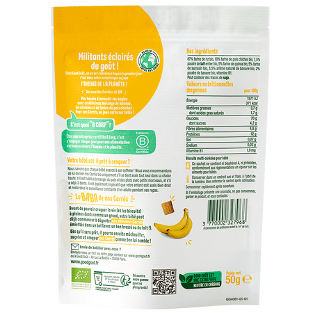 Mini biscuiti bio cu banana, +8 luni, 50 g, Good Gout 506101