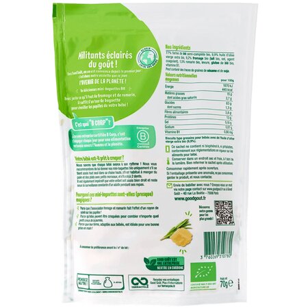Mini grisine Bio cu rozmarin si branza, +12 luni, 70 g, Good Gout 534993