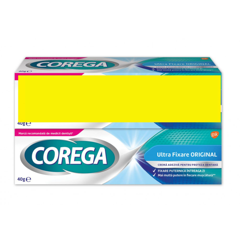 Pachet Crema adeziva pentru proteza dentara Ultra Fixare Original, 2x40 gr, Corega