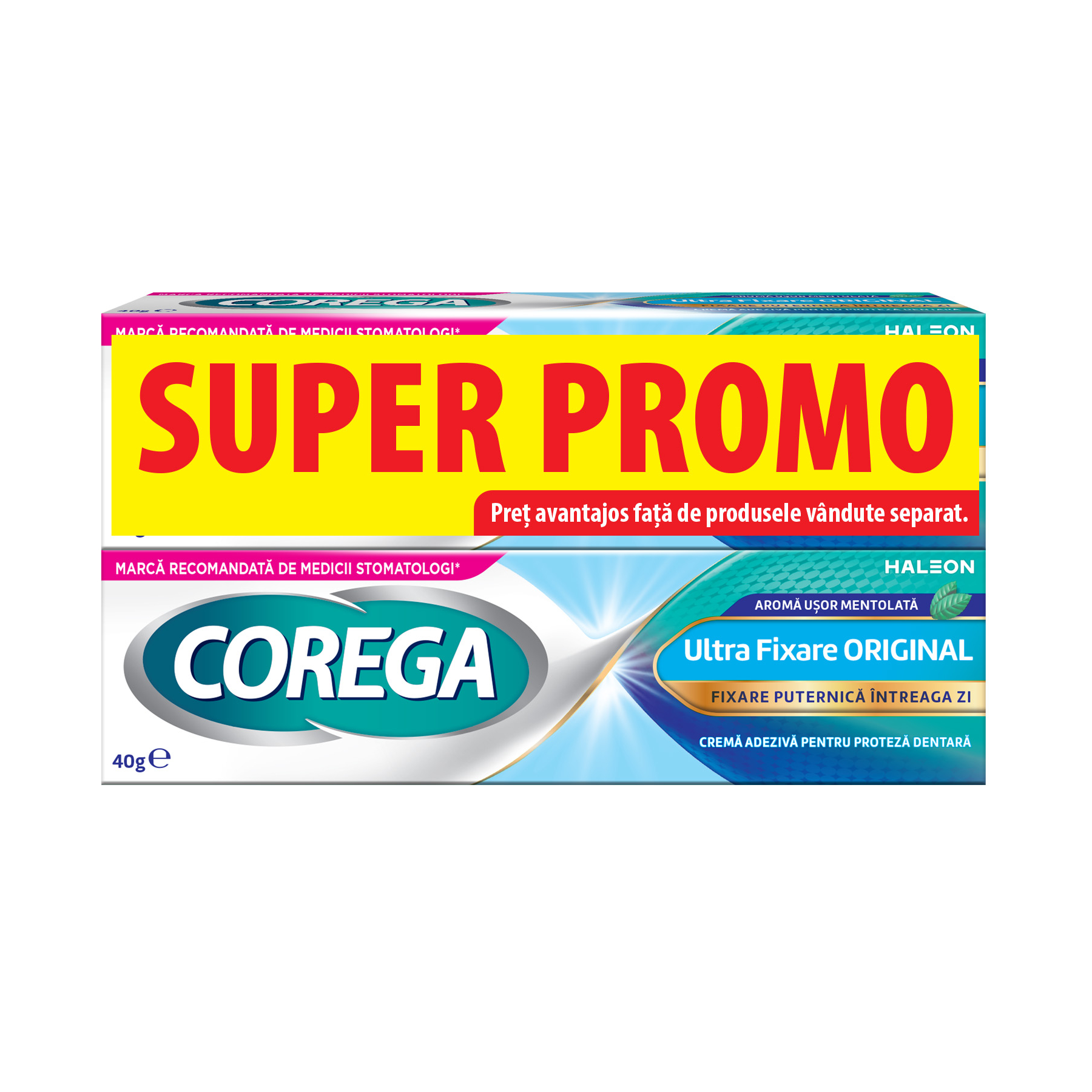 Pachet Crema adeziva pentru proteza dentara Ultra Fixare Original, 2x40 gr, Corega