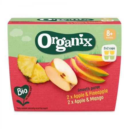 Duo Piure Bio cu mar, ananas si mango, +8 luni, 400 g (4 x 100 g)