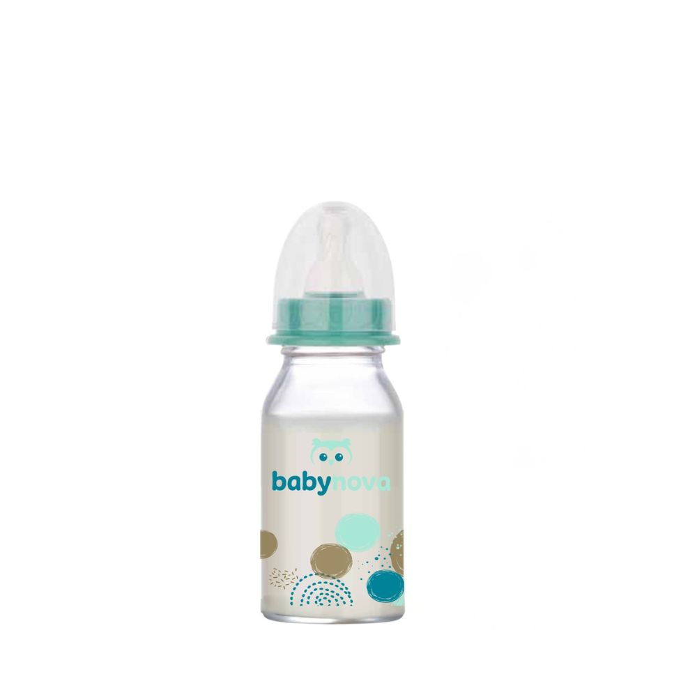 Biberon din sticla decorat, 0-24 luni, 120 ml, BabyNova