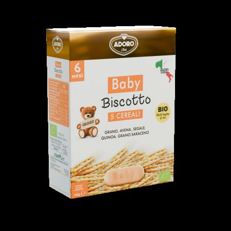 Biscuiti Bio pentru bebelusi 5 cereale, 100 gr, + 6 luni, 100 g, Adoro Bimbi