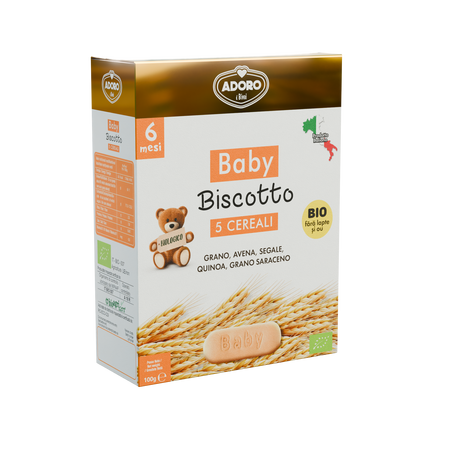 Biscuiti Bio pentru bebelusi 5 cereale, 100 gr, + 6 luni, 100 g, Adoro Bimbi