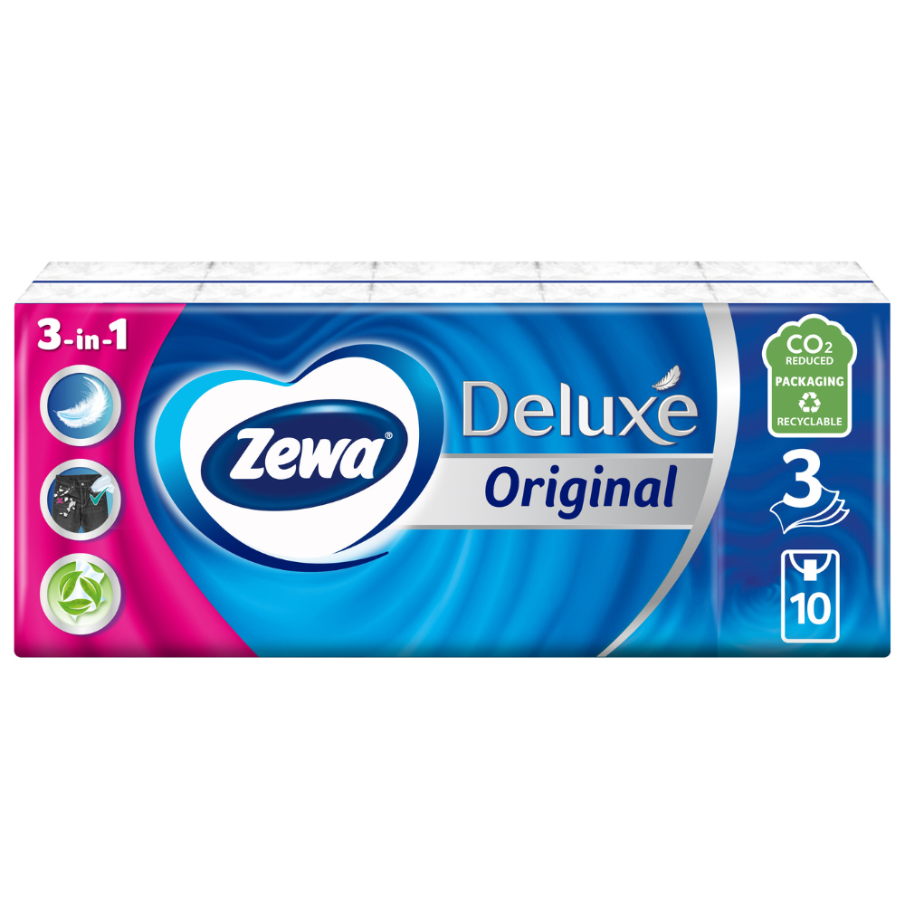 Batiste de hartie delicate 3 straturi Deluxe Original, 10 pachete, Zewa