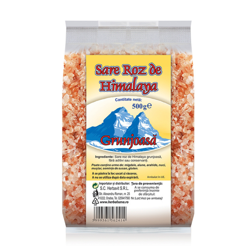 Sare roz de Himalaya grunjoasa, 500 g, Herbal Sana