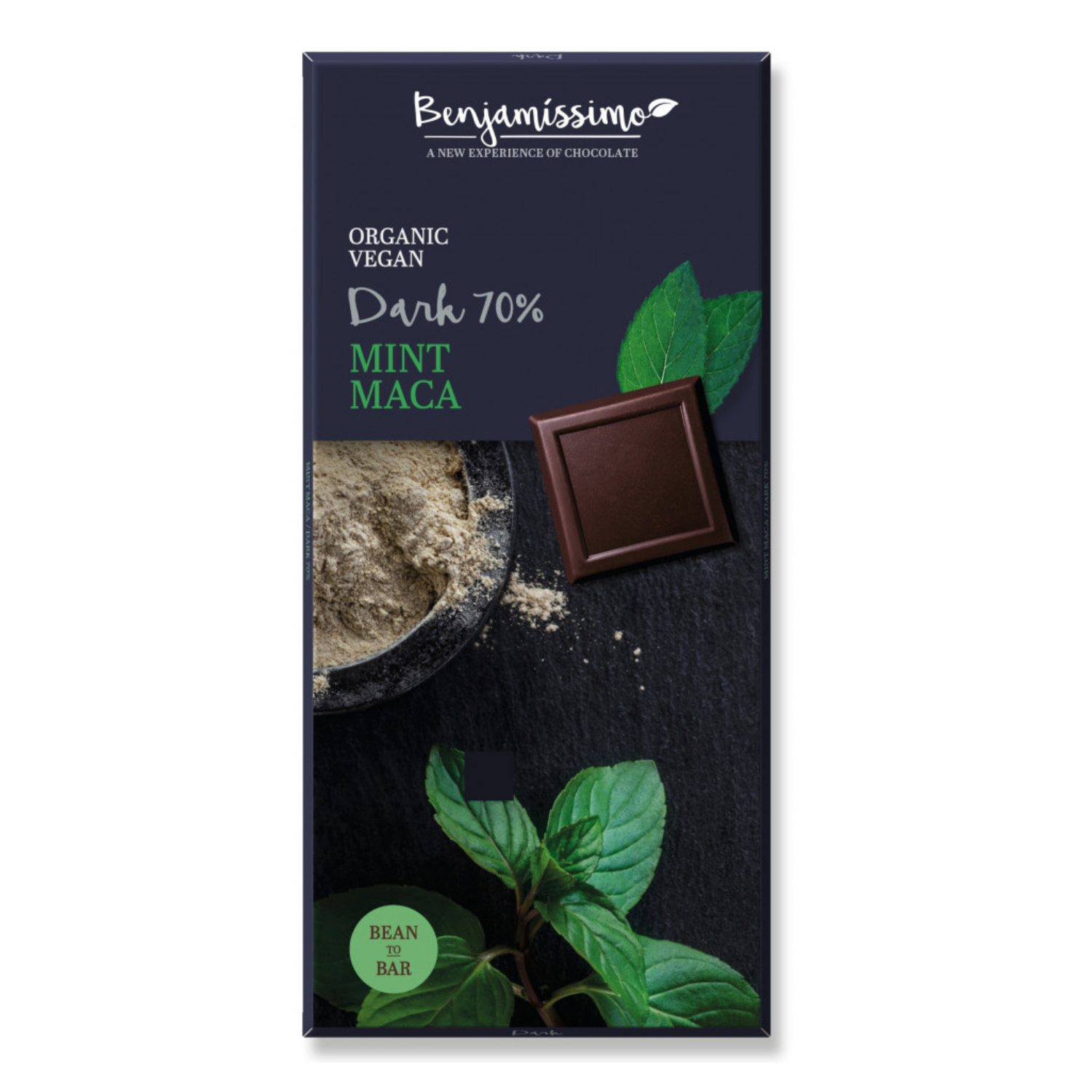 Ciocolata Bio cu menta si maca, 70g, Benjamissimo