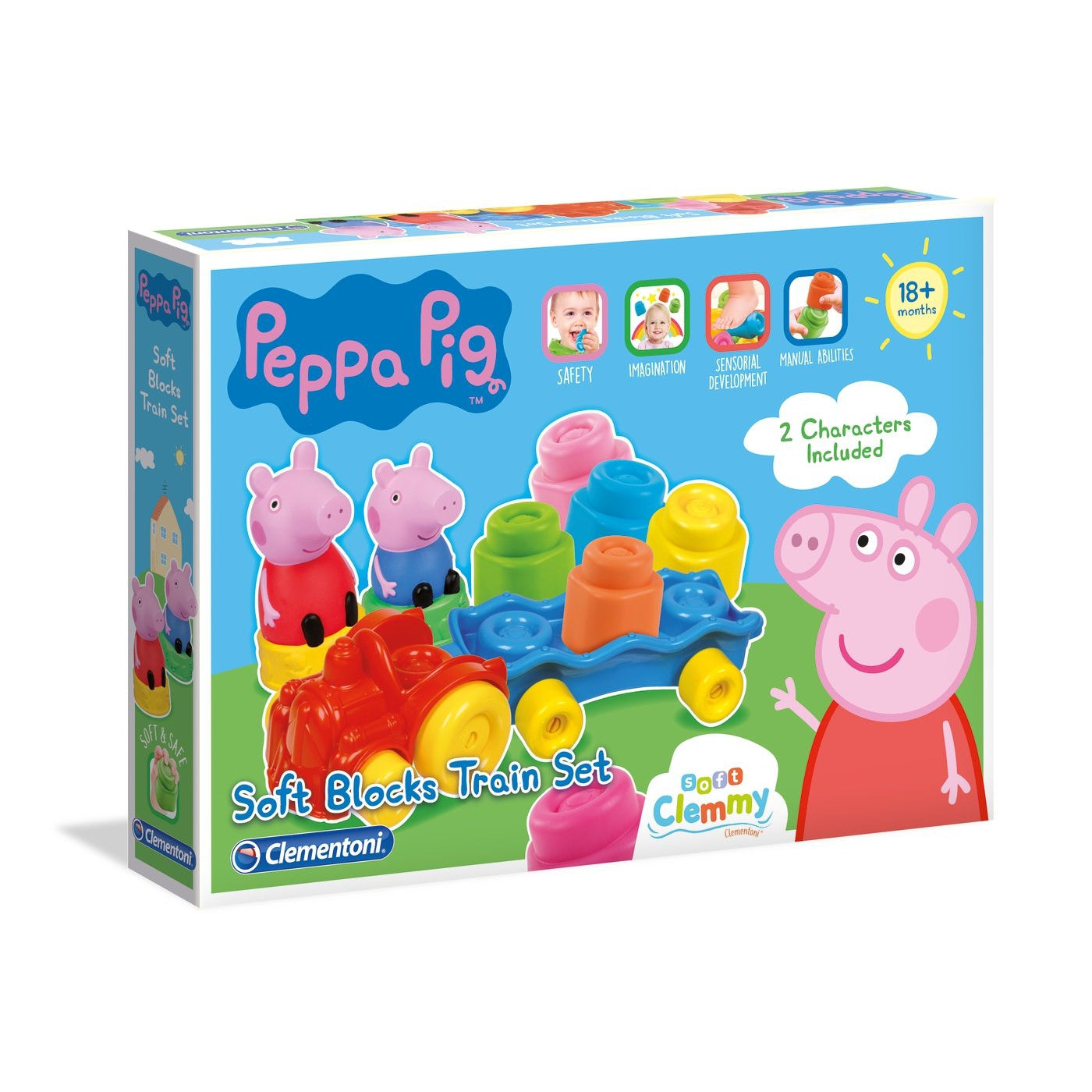 Set tren cu cuburi Soft Clemmy, +18 luni, Peppa Pig, Clementoni