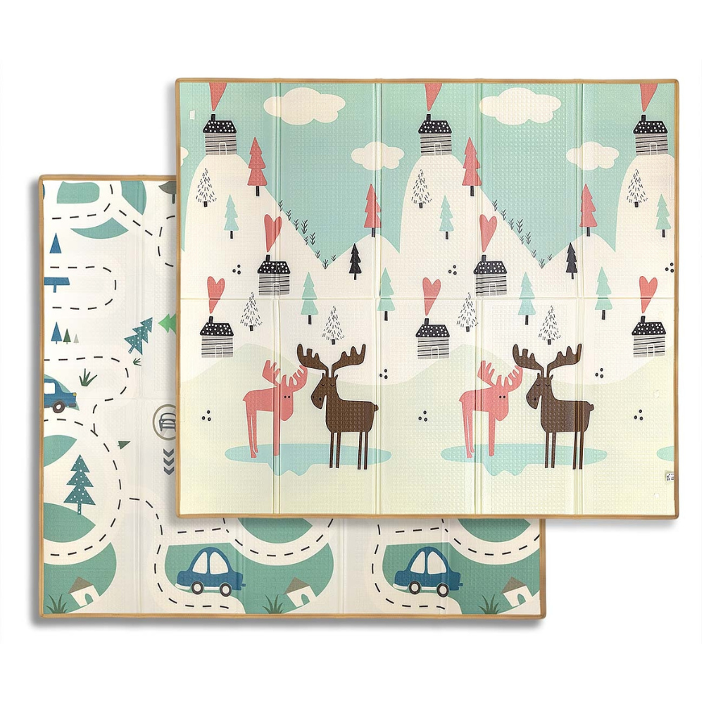 Covoras de joaca termoizolant cu doua fete Play Deer, 197 x 177 cm, Milly Mally