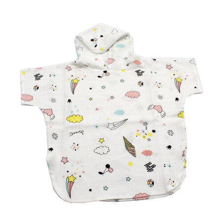 Poncho cu gluga muselina imprimata, 2-3 ani, Inghetata, Baltic Bebe 507859