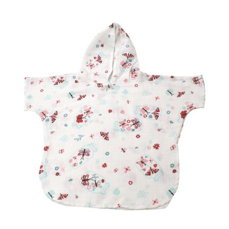 Poncho cu gluga muselina imprimata, 1-2 ani, Melc, Baltic Bebe