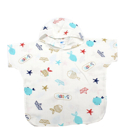 Poncho cu gluga muselina imprimata, Sailor, 2-3 ani, Baltic Bebe 507978