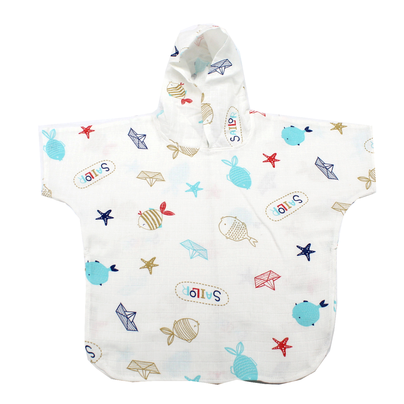 Poncho cu gluga muselina imprimata, 2-3 ani, Sailor, Baltic Bebe