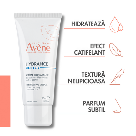 Crema hidratanta Hydrance Riche, 40 ml, Avene 789349