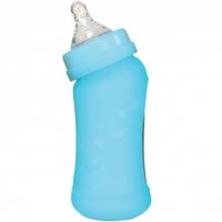 Biberon inclinat din sticla cu protectie de silicon, Aqua, 210 ml, Green Sprouts