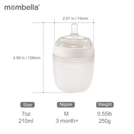 Biberon Anticolici Breast-Like, 100% Silicon, Ivory, 210 ml, Mombella 508915
