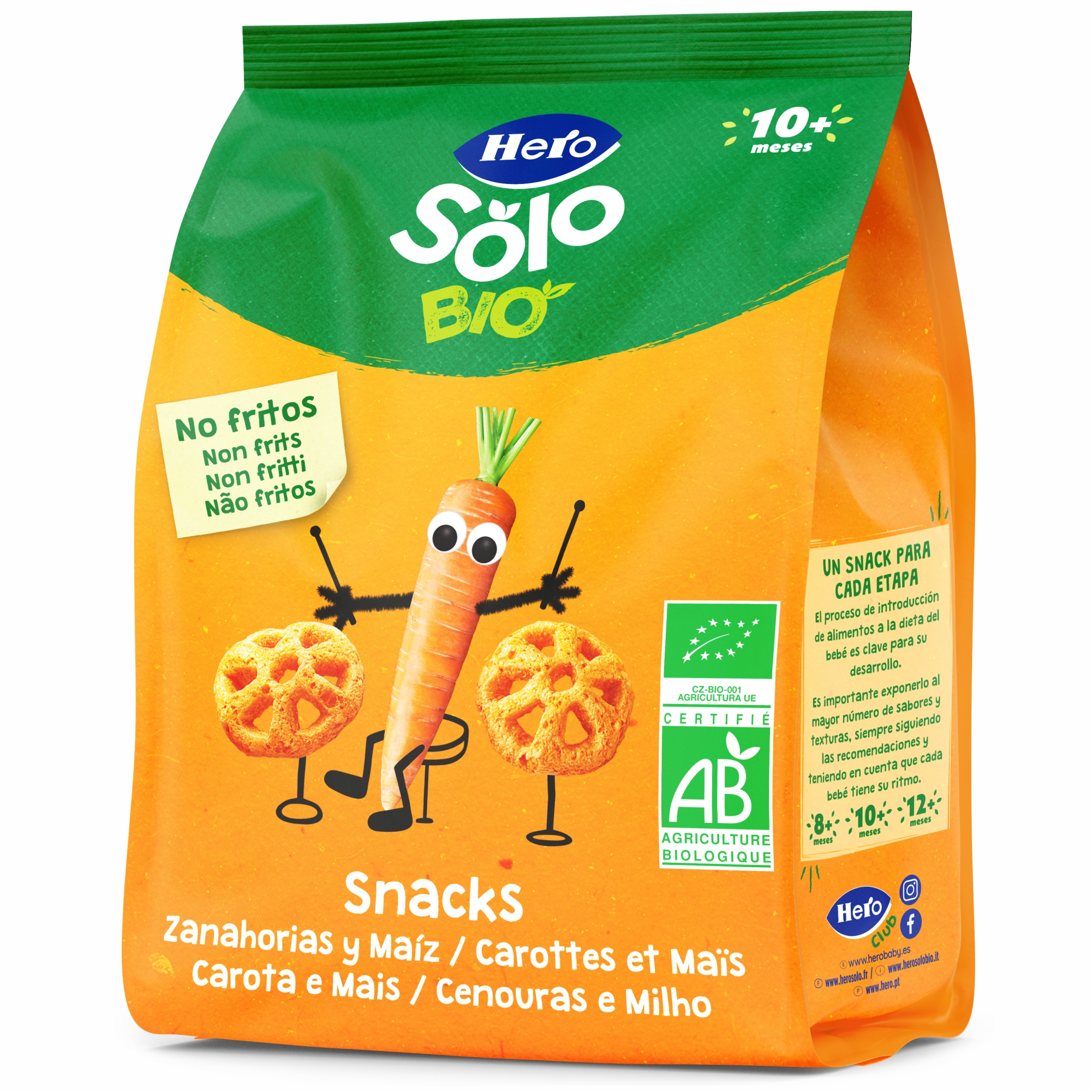 Snack Bio cu morcov si porumb Solo, 40 g, Hero