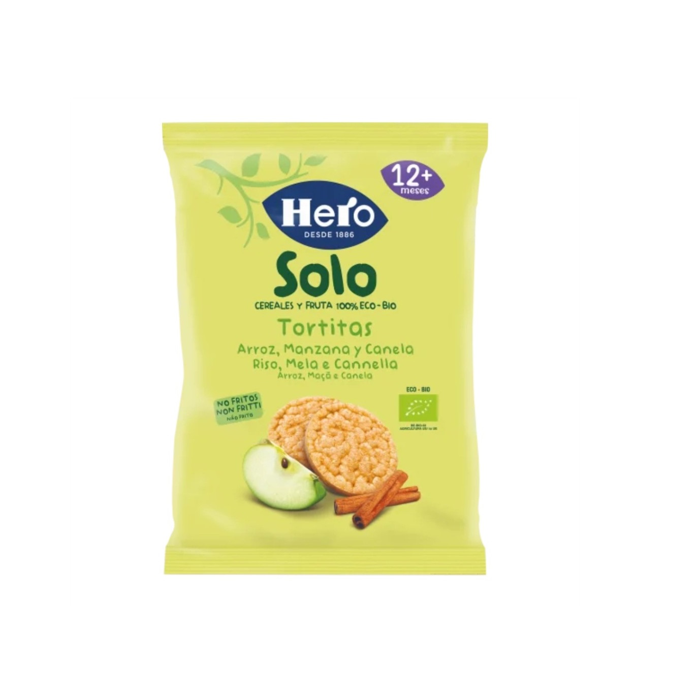 Rondele ecologice din orez cu mere si scortisoara, 50 g, Hero Solo