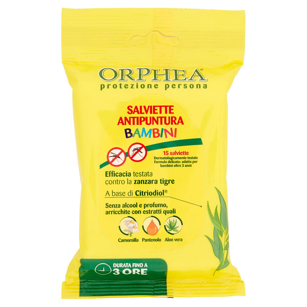 Servetele cu ingrediente naturale impotriva intepaturilor de insecte, 3ani +, 15 buc, Orphea