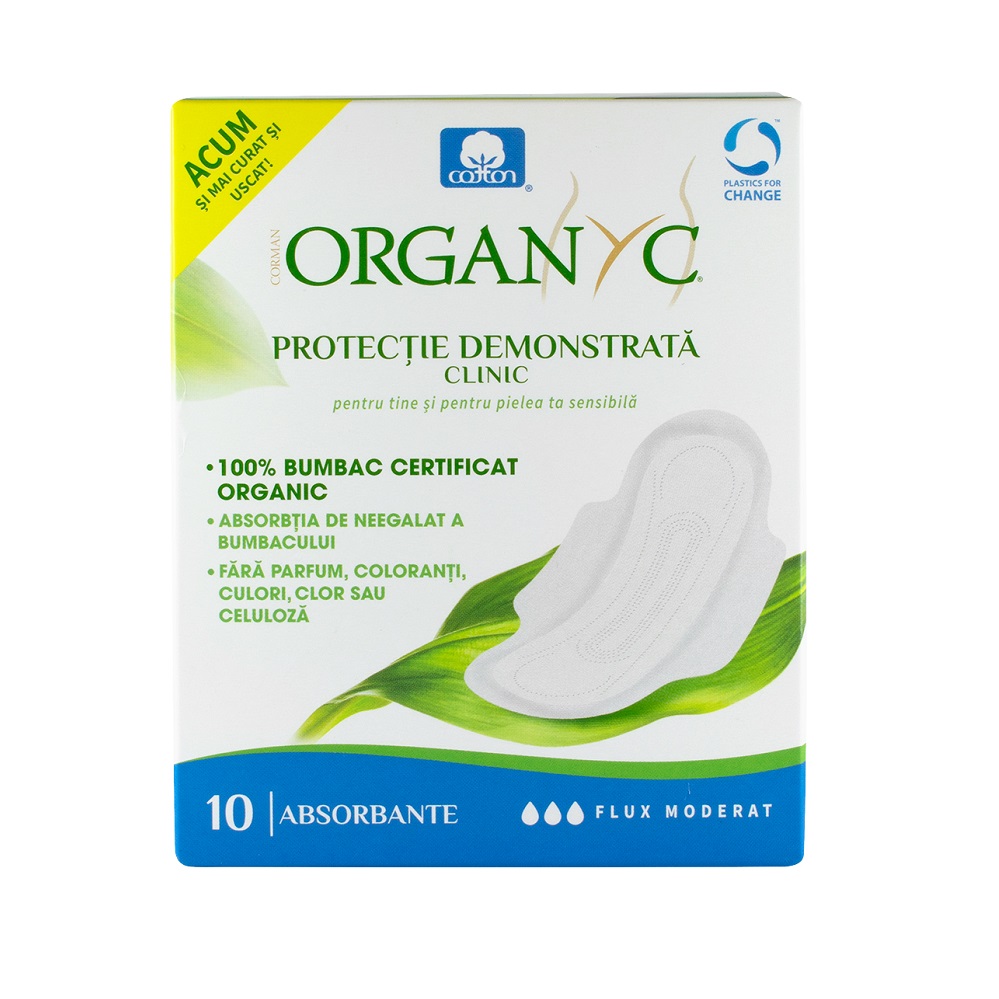 Absorbante intime din bumbac Organic pentru zi, 10 bucati, Organyc