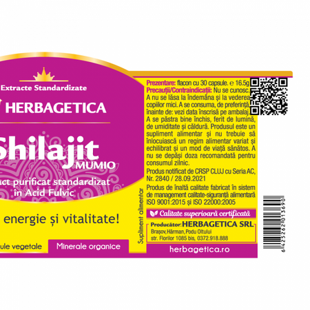 Shilajit Mumio, 30 cps, Herbagetica 510877