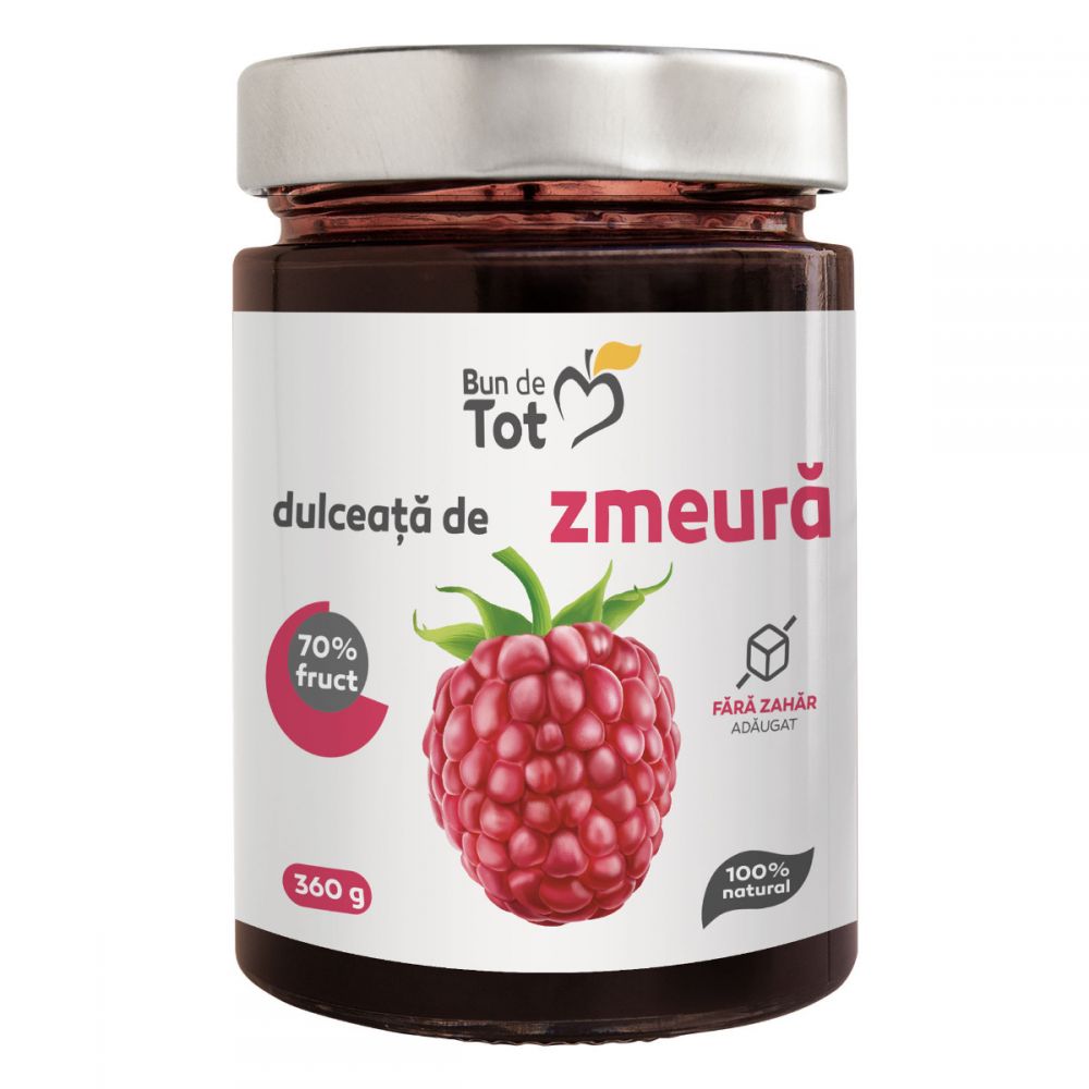 Dulceata naturala din zmeura fara zahar Bun de Tot, 360 g, Dacia Plant