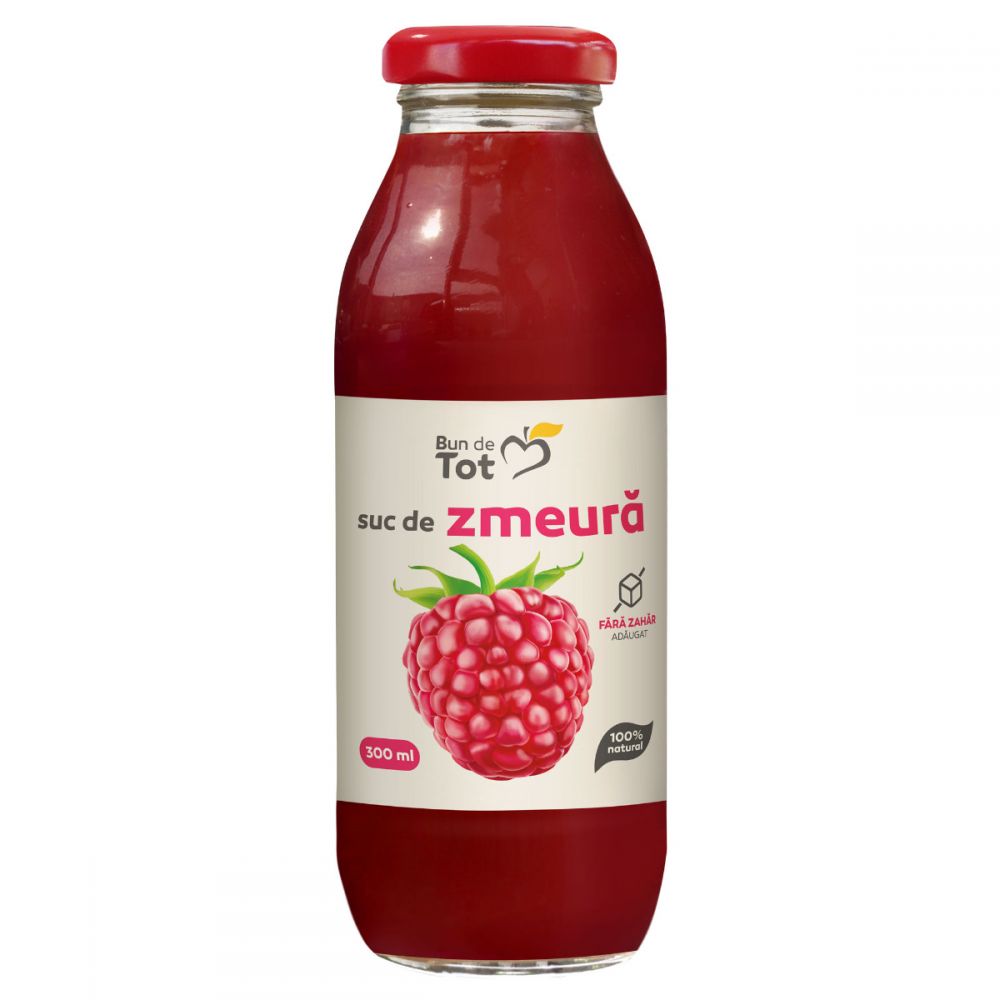 Suc natural de zmeura fara zahar Bun de Tot, 300 ml, Dacia Plant