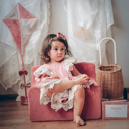 Fotoliu din catifea pentru copii, Roz Antic, Twindeco 573158