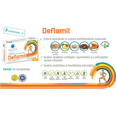 Deflamil antiinflamator cu Boswellia si Curcuma, 30 comprimate, BioSunLine 551398