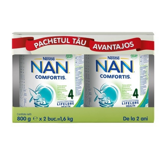 Pachet Formula lapte de continuare Nan 4 Comfortis, +2 ani, 2x800 g, Nestle