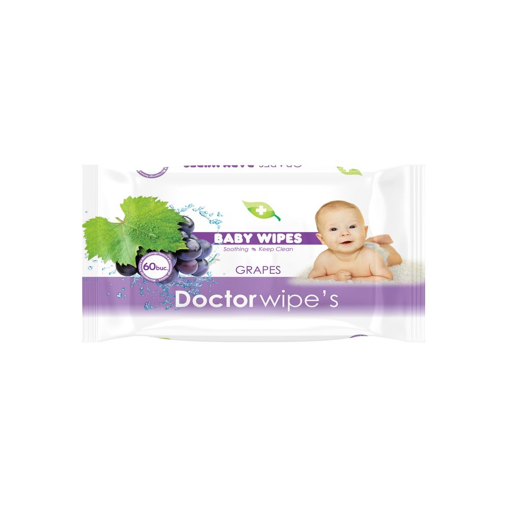 Servetele umede pentru copii Grapes, 60 bucati, Doctor Wipe's