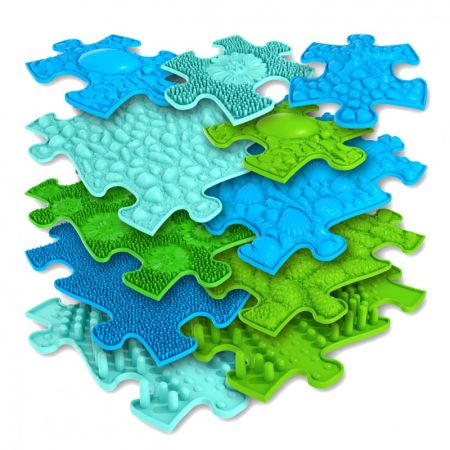 Covoras ortopedic senzorial puzzle, +12 luni, Blue