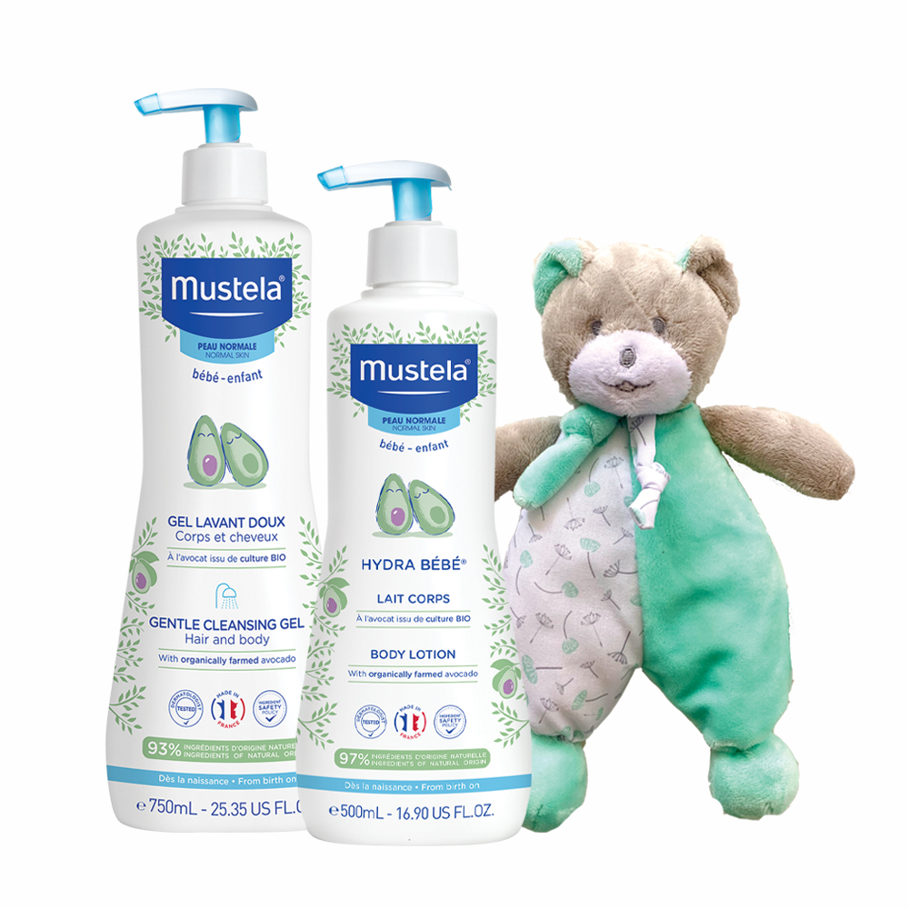 Pachet Gel de curatare par si corp  + Hydra bebe lotiune de corp, 750 ml / 500 ml, Mustela