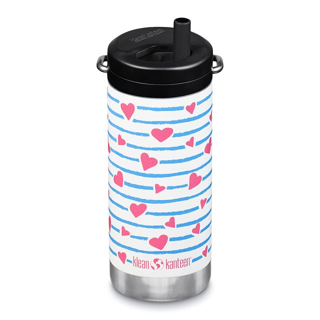 Termos din otel inoxidabil cu capac twist si pai TKWide, 355 ml, Heart Stripe, Klean Kanteen