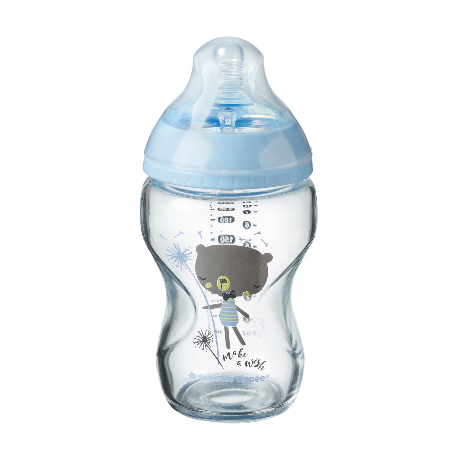 Biberon din sticla, Closer to nature, 250 ml, 0 luni+, Albastru, Tommee Tippee