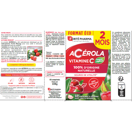 Acerola Vitamina C, 60 comprimate masticabile, Forte Pharma 765905