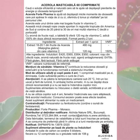 Acerola Vitamina C, 60 comprimate masticabile, Forte Pharma 765904