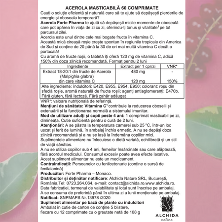 Acerola Vitamina C, 60 comprimate masticabile, Forte Pharma 765904