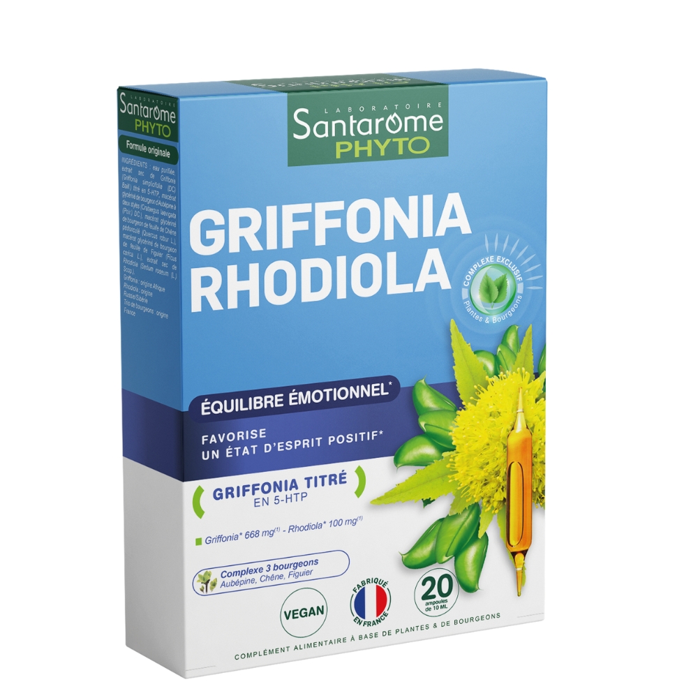 Griffonia Rhodiola Bio, 20 fiole x 10 ml, Santarome Natural