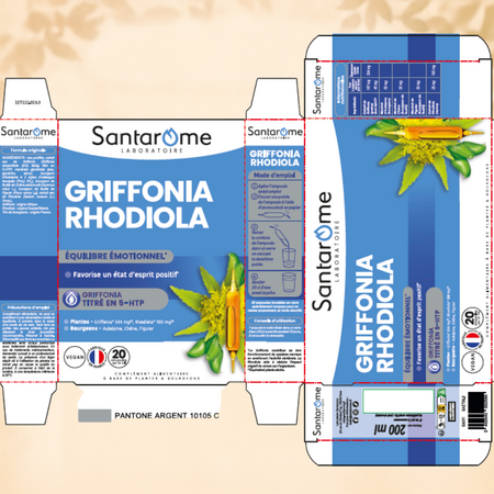 Griffonia Rhodiola Bio, 20 fiole x 10 ml, Santarome Natural 806603