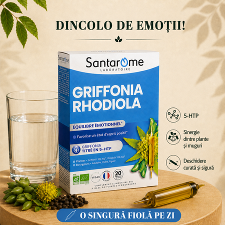 Griffonia Rhodiola Bio, 20 fiole x 10 ml, Santarome Natural 806600